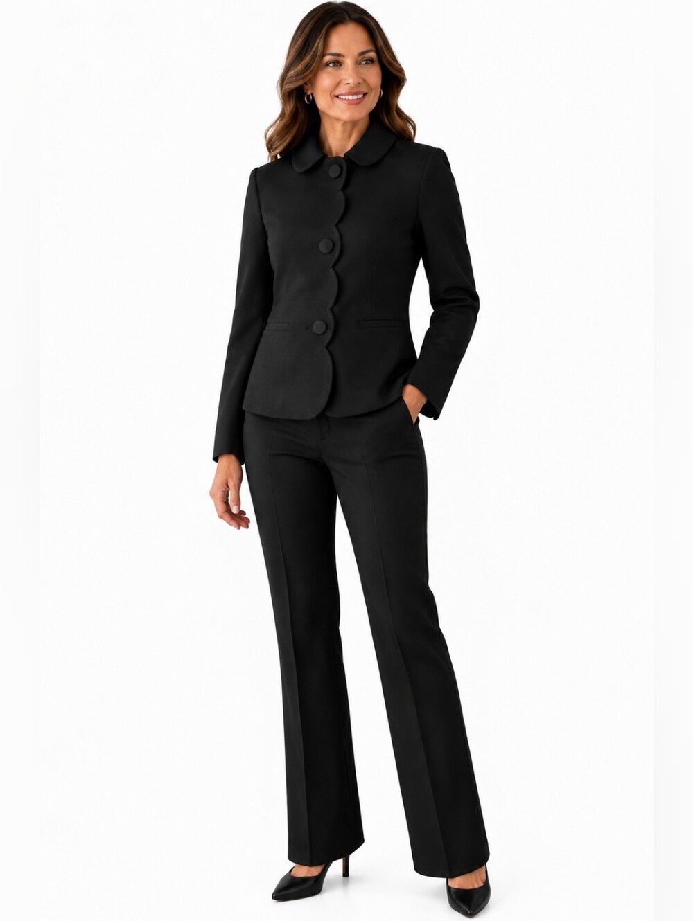 Talbots Black Scalloped Button Jacket | Classic Tailored Blazer - Picture 2 of 7